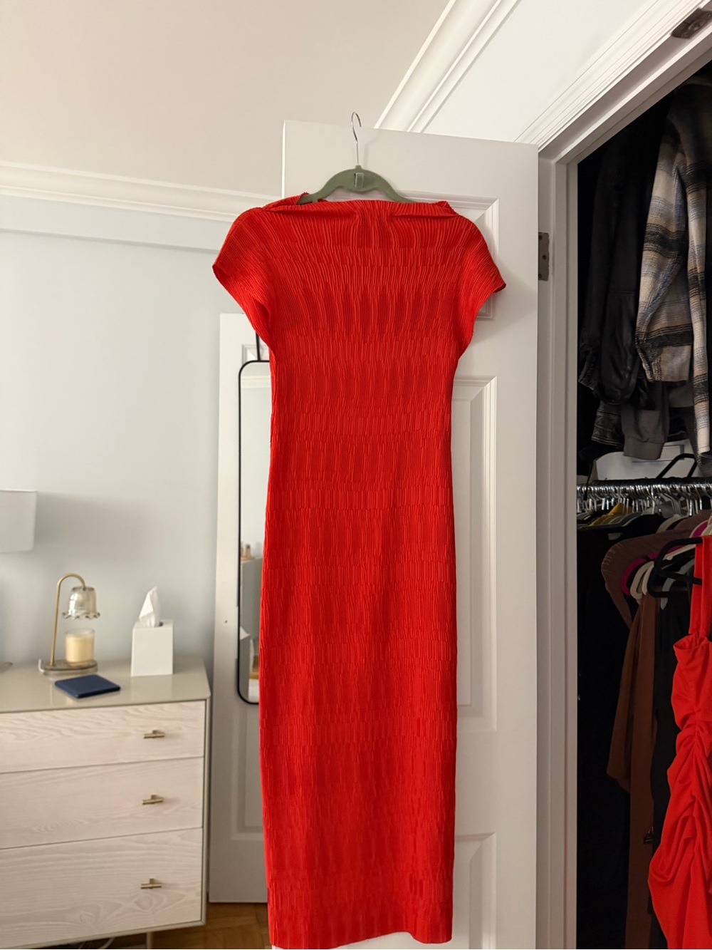 NEW!! Veronica Beard Vibrant Red Ribbed Maxi Dress - Picture 3 of 4